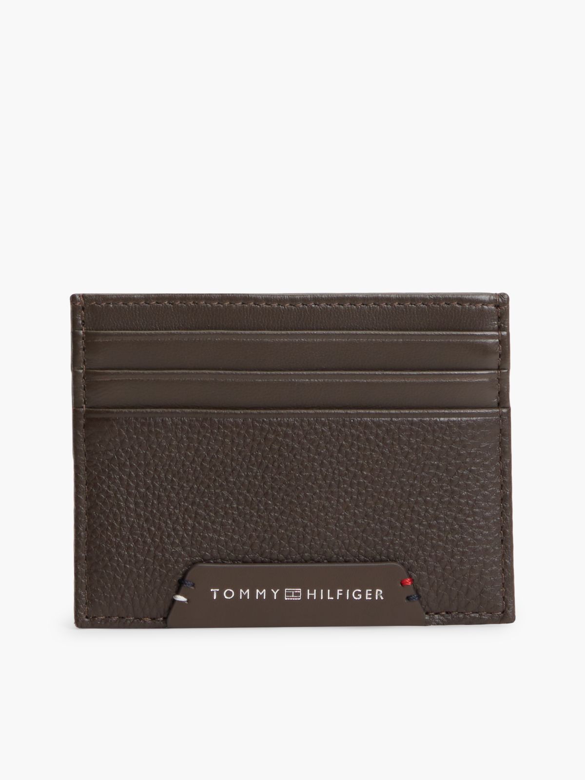 Pebbled Leather Card Holder — Brown
