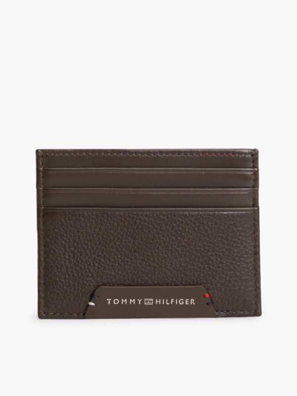Pebbled Leather Card Holder — Brown