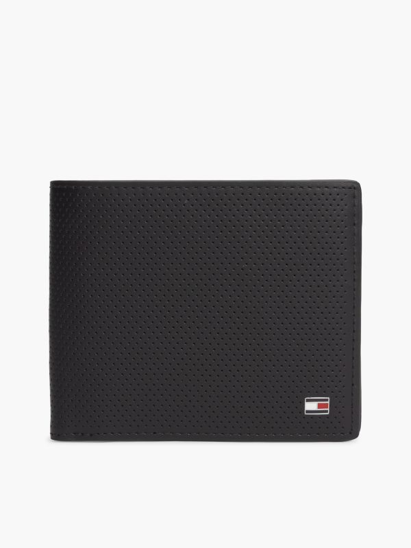 Textured Leather Card & Coin Wallet — Black