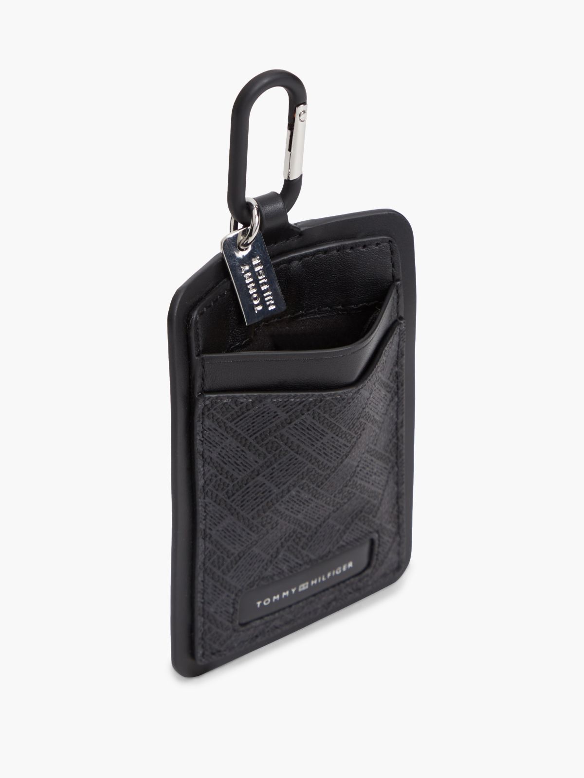 Embossed Leather Keychain Card Holder — Black