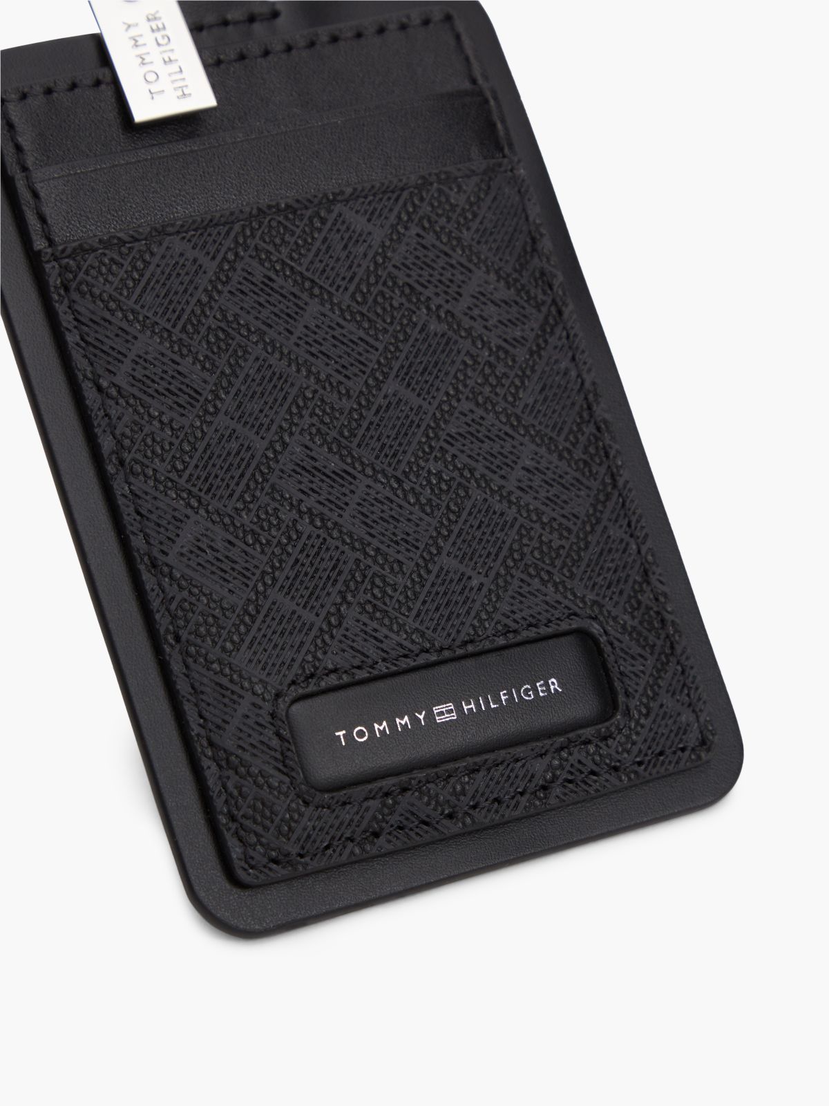 Embossed Leather Keychain Card Holder — Black