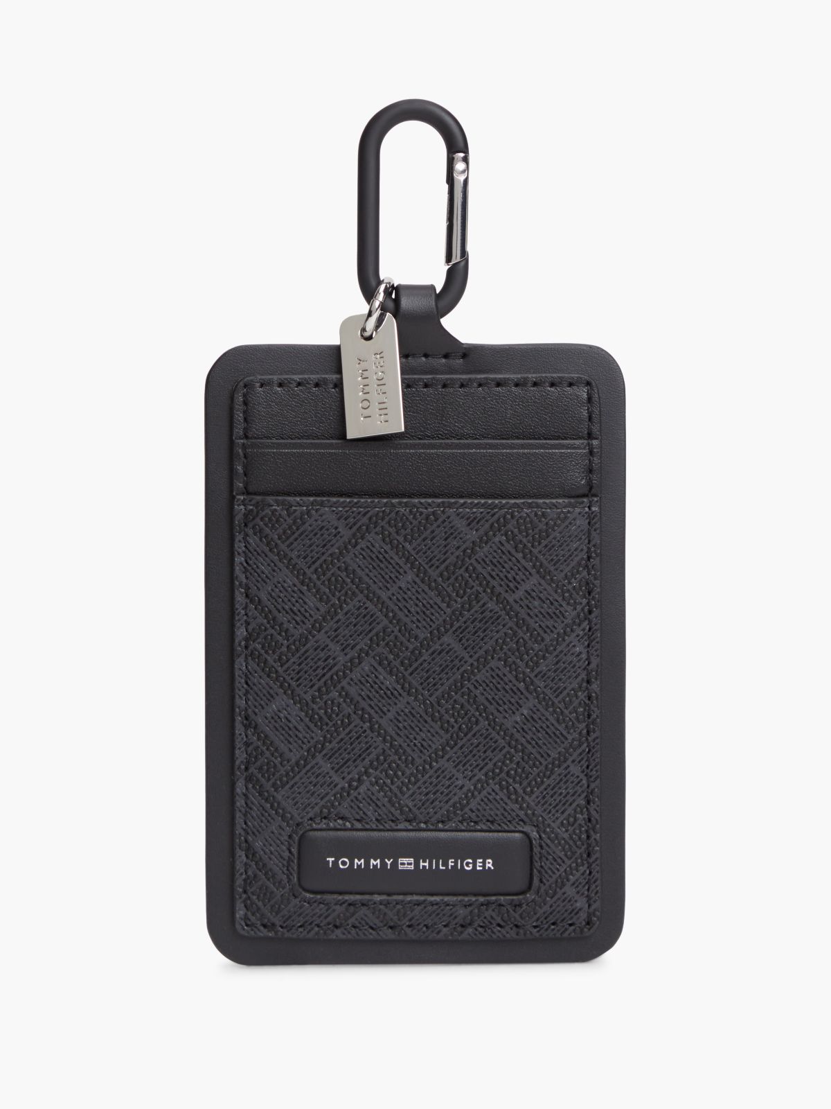 Embossed Leather Keychain Card Holder — Black