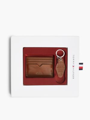 Мужские сумки Tommy Hilfiger Leather Card Holder & Keychain Gift Set, цвет: Зимний коньячный — фото 4