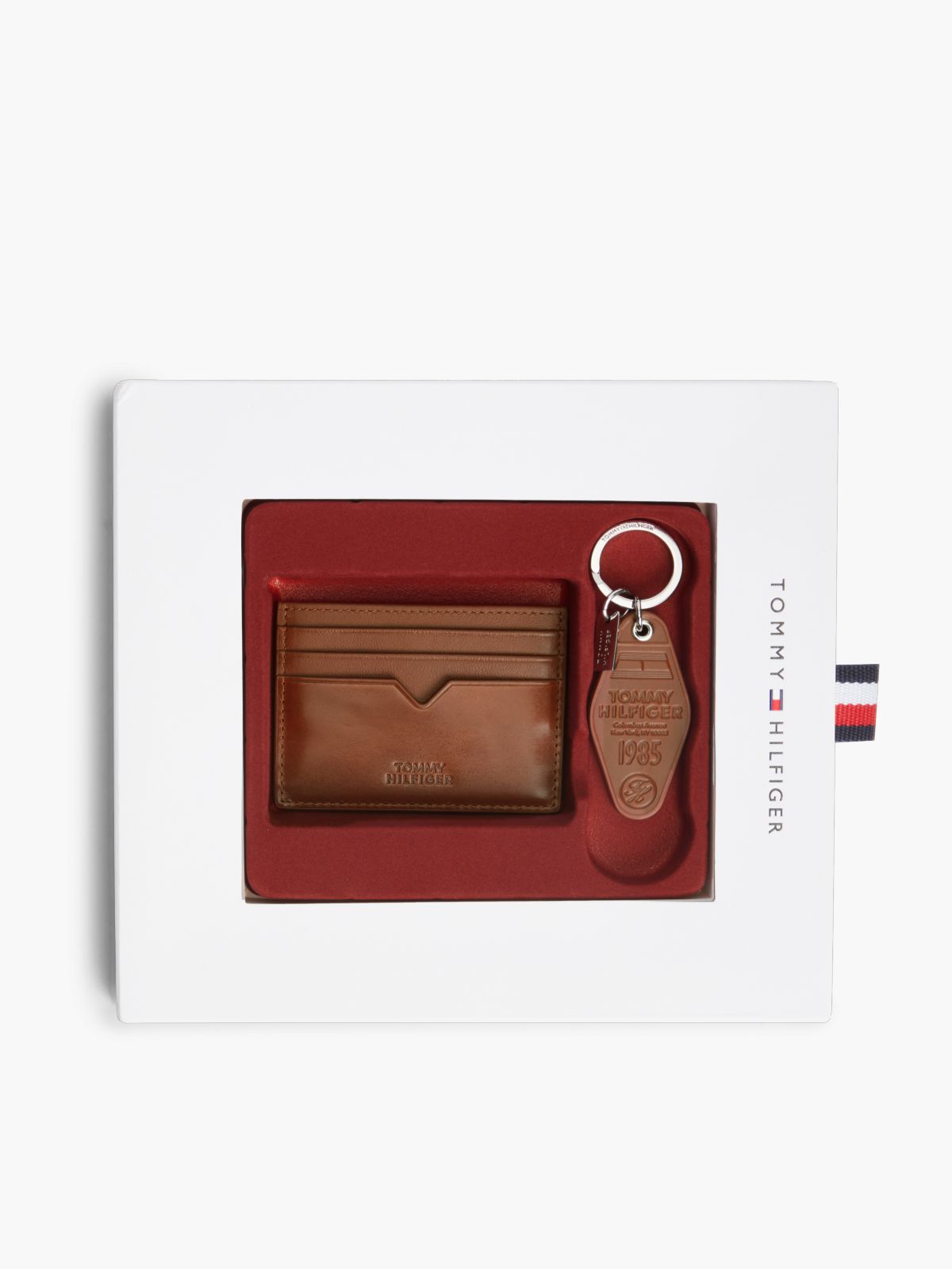 Leather Card Holder & Keychain Gift Set — Winter Cognac