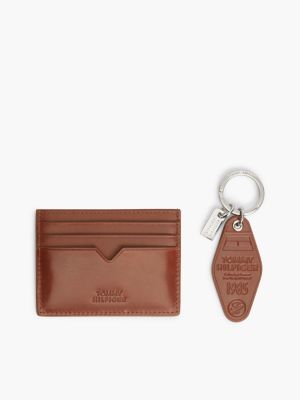 Leather Card Holder & Keychain Gift Set, Winter Cognac