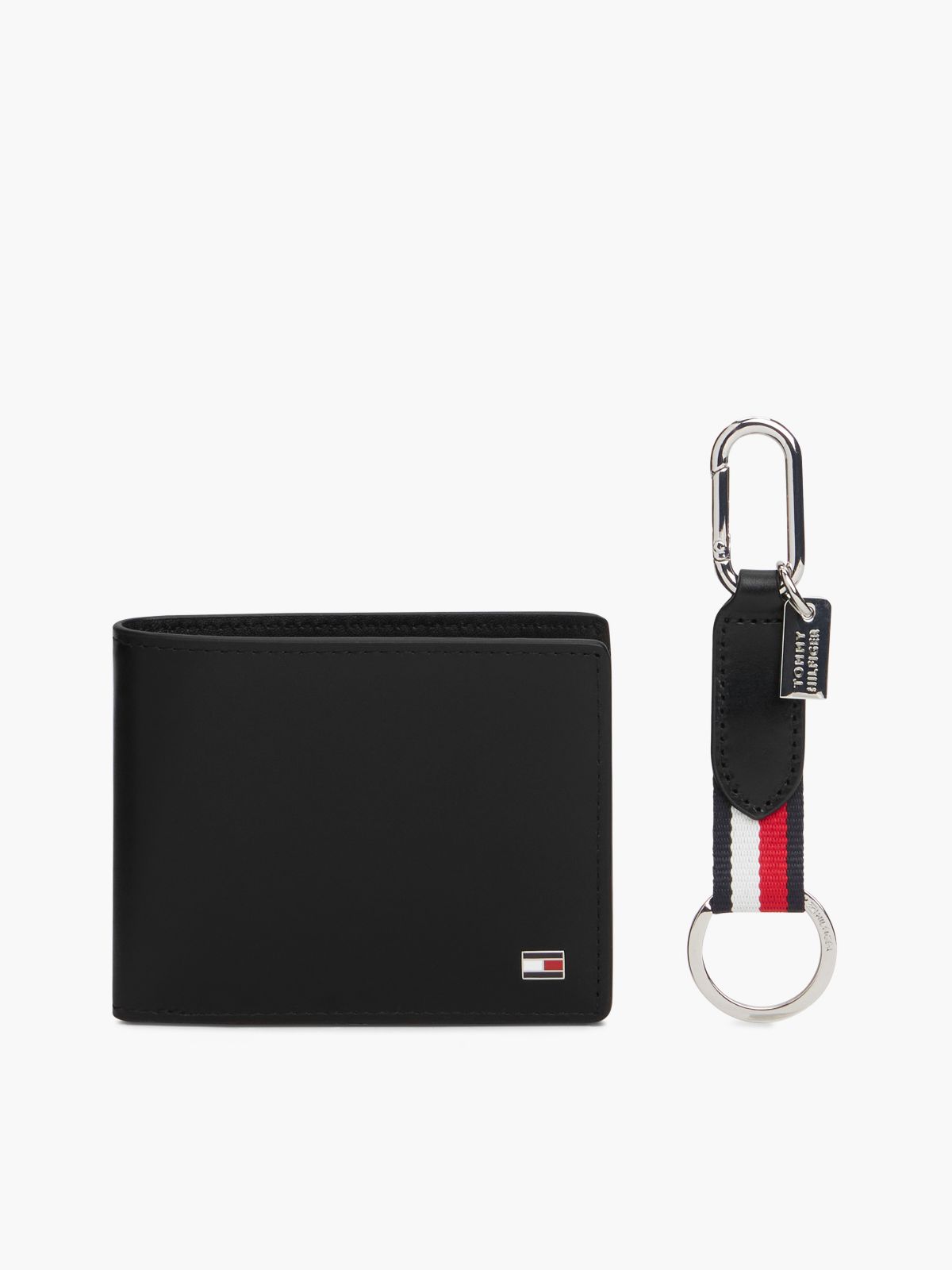 Leather Wallet & Keychain Gift Set — Black