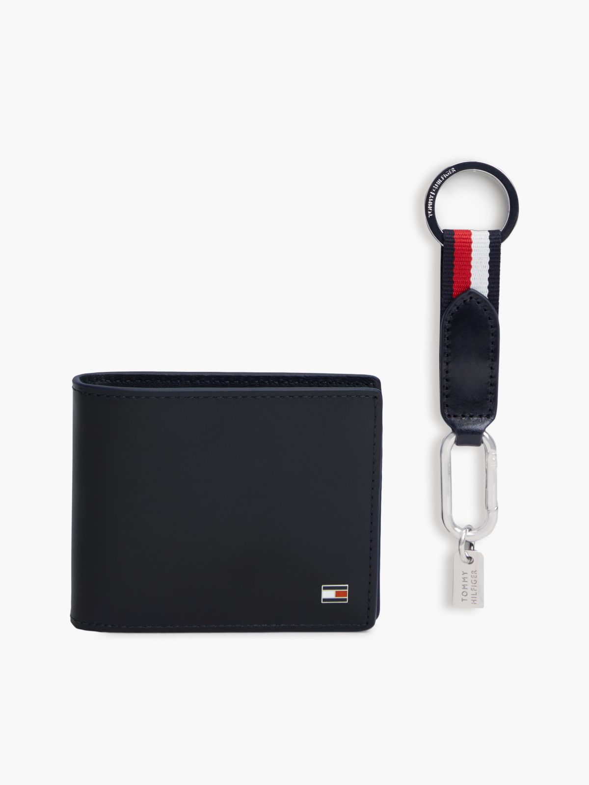Leather Wallet & Keychain Gift Set — Navy Blue
