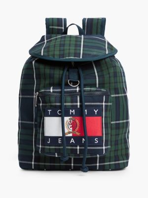 Tommy Jeans Archive Logo Plaid Backpack, Green Archive Check
