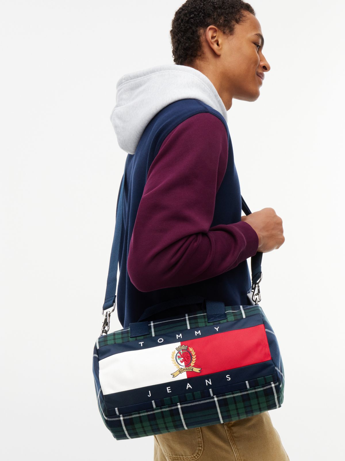 Tommy Jeans Archive Logo Plaid Duffel Bag — Green Archive Check