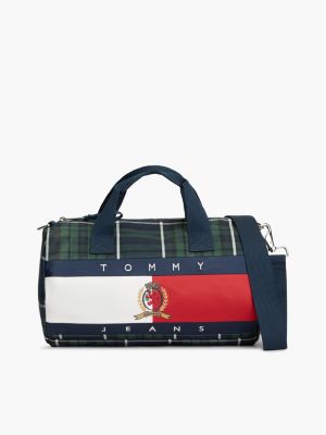 Tommy Jeans Archive Logo Plaid Duffel Bag, Green Archive Check