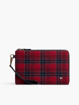 Мужская сумка Tommy Hilfiger Plaid Wool-Blend Zip Wristlet, цвет: Клетчатый красный / Космический синий