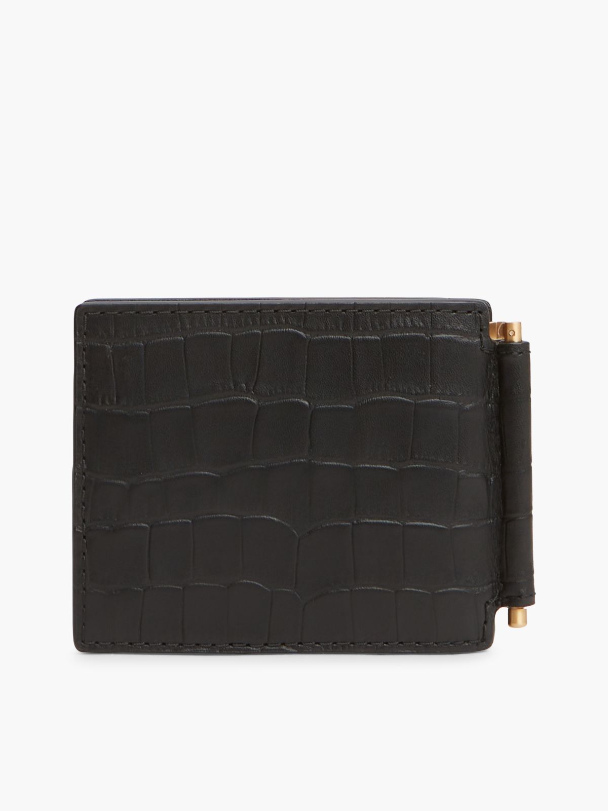 Croc-Embossed Leather Bifold Wallet — Black