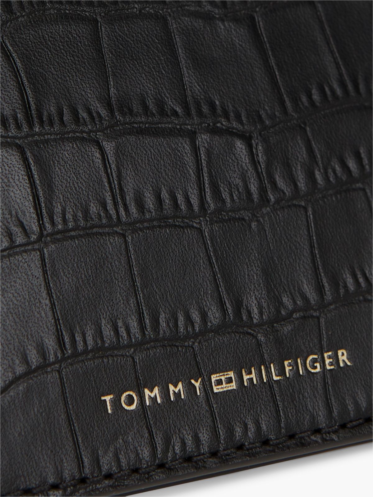Croc-Embossed Leather Bifold Wallet — Black