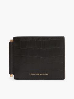 Croc-Embossed Leather Bifold Wallet — Black 1