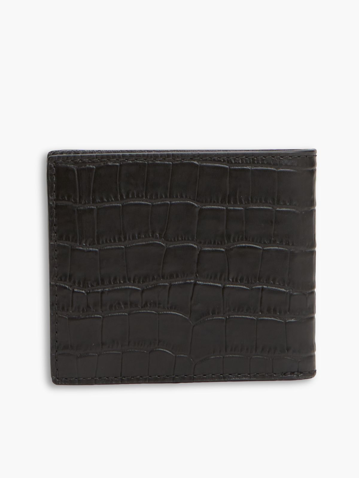 Croc-Embossed Leather Card & Coin Wallet — Black