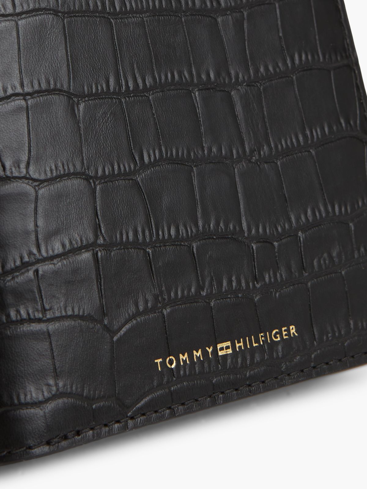 Croc-Embossed Leather Card & Coin Wallet — Black