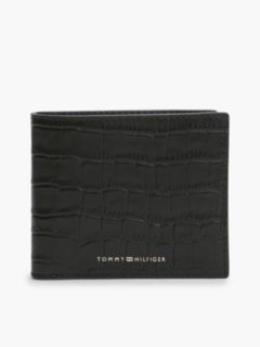 Croc-Embossed Leather Card & Coin Wallet — Black 1