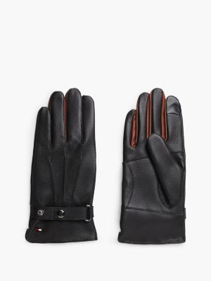 Pebbled Leather Glove, Black / Winter Cognac