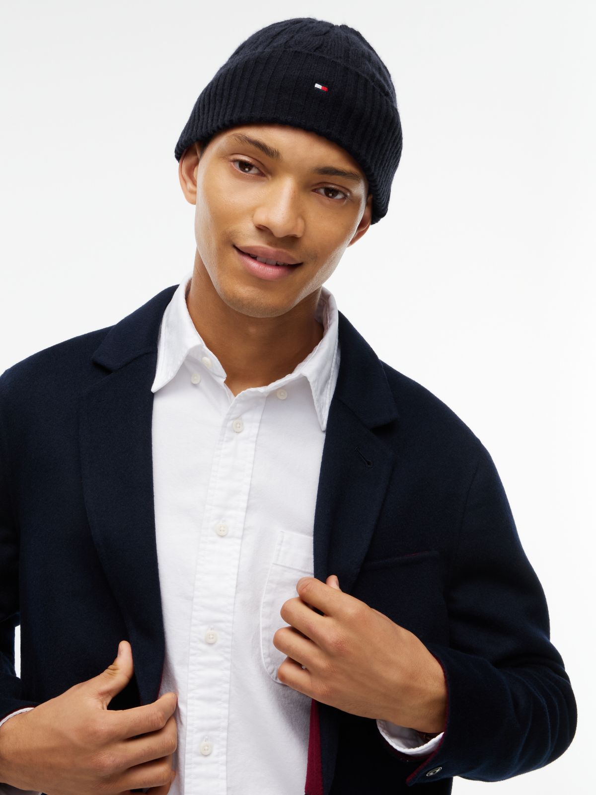 Cable Knit Wool-Blend Beanie — Space Blue