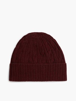 Мужская шапка Tommy Hilfiger Cable Knit Wool-Blend Beanie, цвет: Глубокий бордовый — фото 2