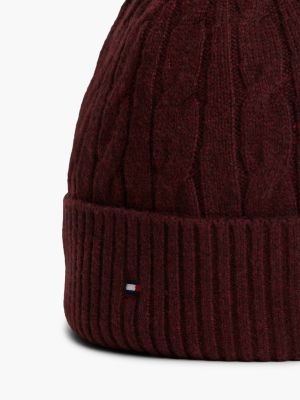 Мужская шапка Tommy Hilfiger Cable Knit Wool-Blend Beanie, цвет: Глубокий бордовый — фото 3