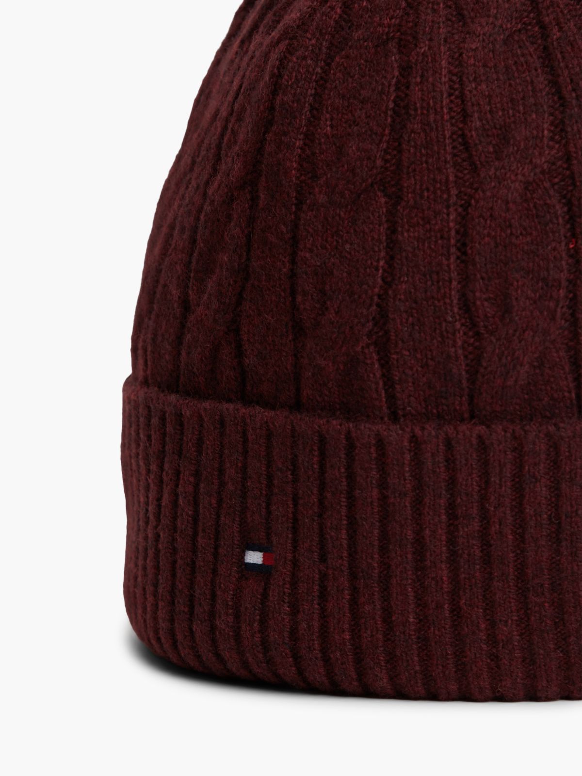 Cable Knit Wool-Blend Beanie — Deep Burgundy