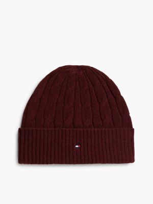 Cable Knit Wool-Blend Beanie, Deep Burgundy