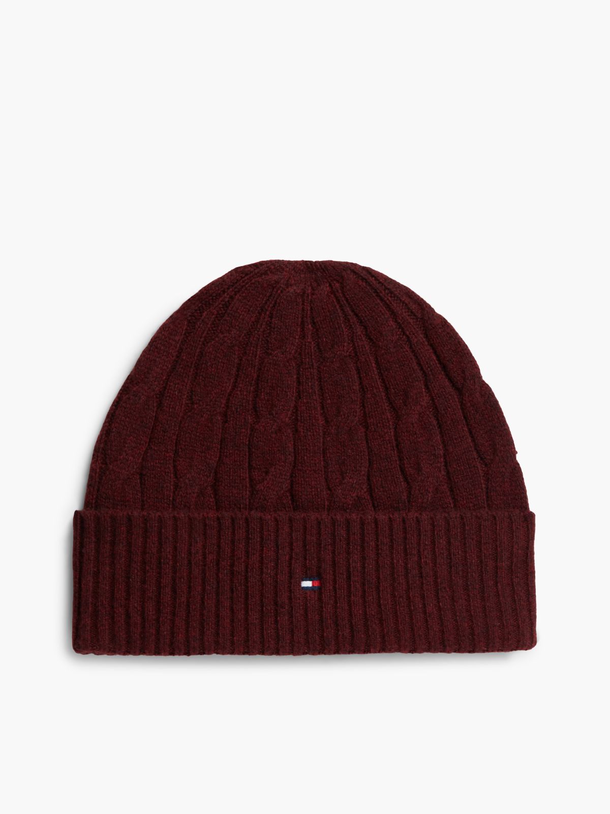 Cable Knit Wool-Blend Beanie — Deep Burgundy