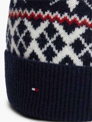 Мужская шапка Tommy Hilfiger Fair Isle Wool-Blend Beanie, цвет: Космический синий — фото 3