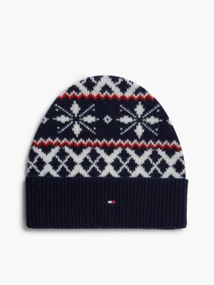 Fair Isle Wool-Blend Beanie, Space Blue