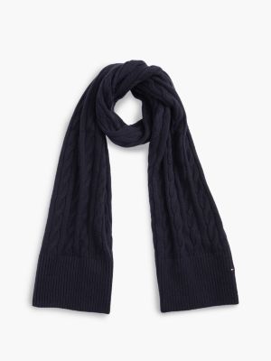 Мужской шарф Tommy Hilfiger Cable Knit Wool-Blend, цвет: Космический синий