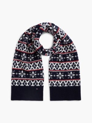 Fair Isle Wool-Blend Scarf, Space Blue