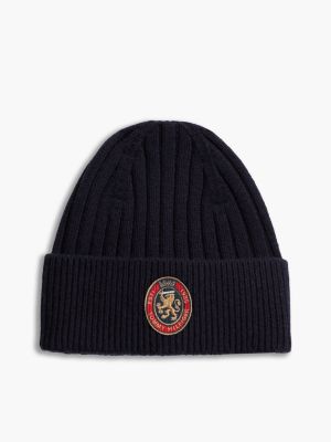 Crest Logo Patch Wool-Blend Beanie, Space Blue