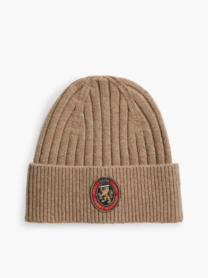 Crest Logo Patch Wool-Blend Beanie, Southern Tan