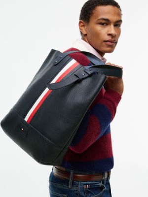 Мужская сумка Tommy Hilfiger Signature Flag Stripe Leather, цвет: Космический синий — фото 2
