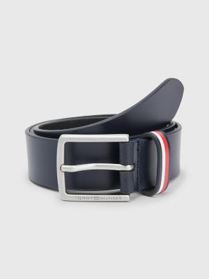 Kids' Leather Logo Stripe Belt, Space Blue