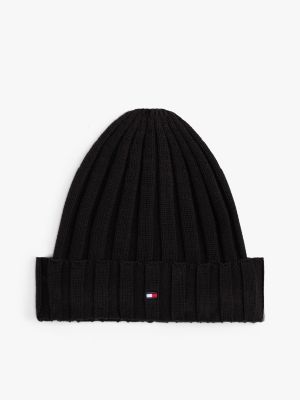 Kids' Flag Logo Rib-Knit Beanie, Black