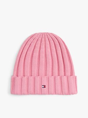 Kids' Flag Logo Rib-Knit Beanie, Mystic Pink