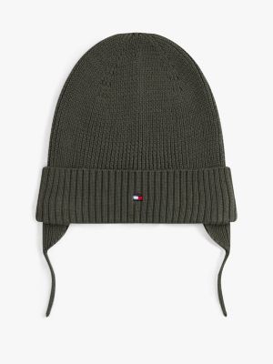 Kids' Flag Logo Knit Beanie, Pewter Green