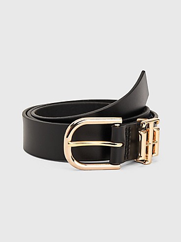 타미 힐피거 Tommy Hilfiger TH Monogram Hardware Leather Belt,BLACK