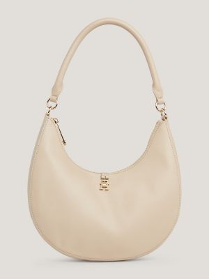 Tommy Hilfiger Women's th Logo Charm Crescent Shoulder Bag - Beige