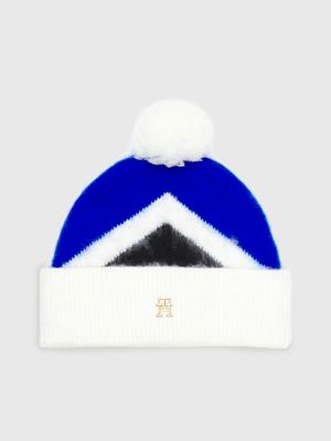 TH Logo Argyle Pom Beanie, Blue Argyle.