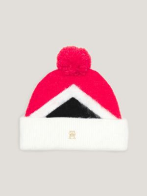 TH Logo Argyle Pom Beanie, Pink Argyle