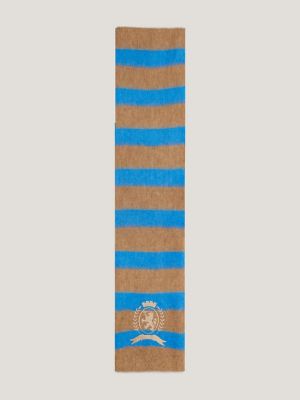 Rugby Stripe Crest Scarf, Sandy Beige/Cerulean Aqua