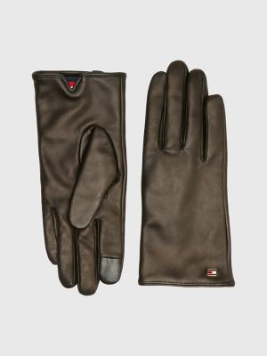 Solid Logo Leather Gloves, Black