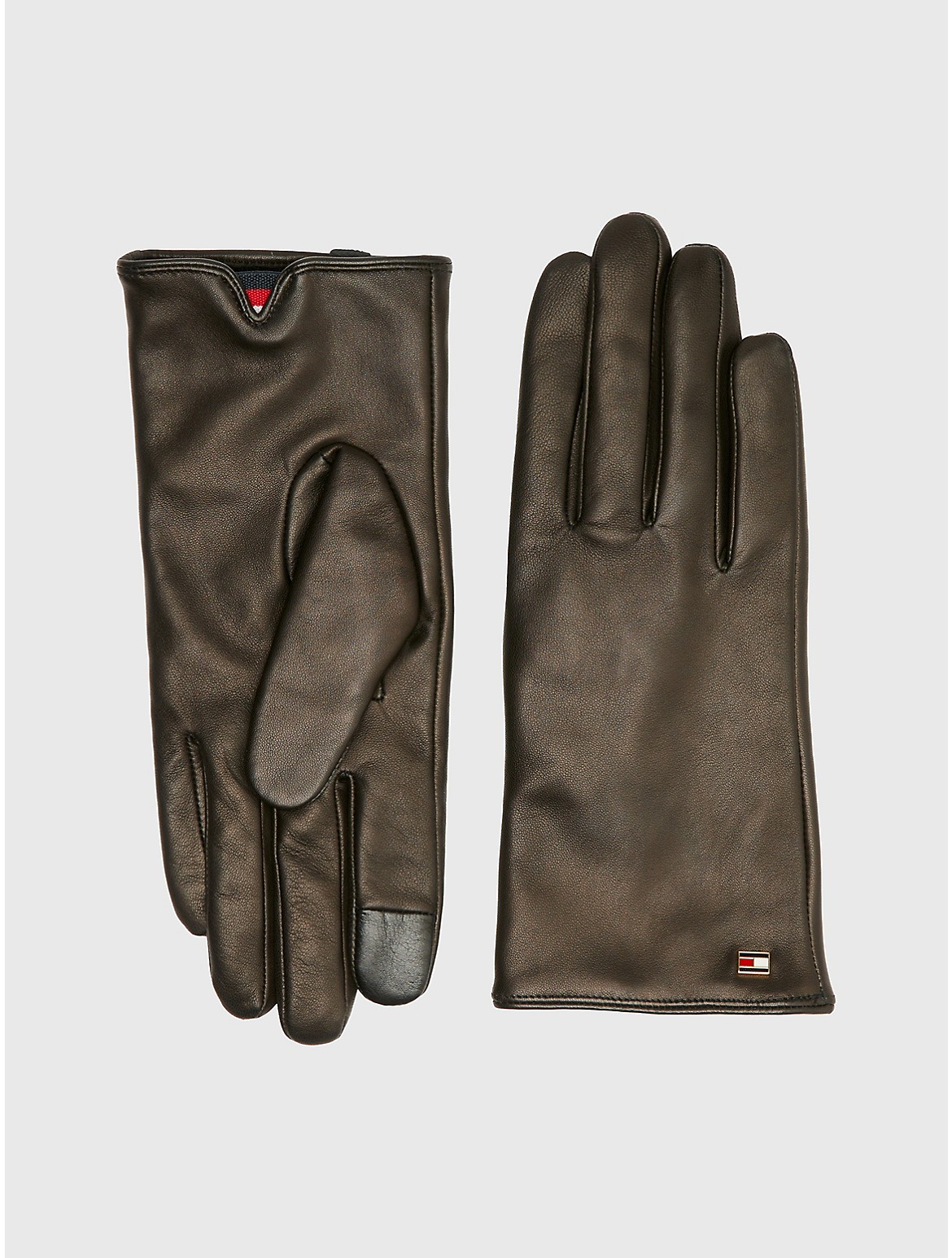 Tommy Hilfiger Women's Solid Microflag Logo Leather Gloves - Black - M-L