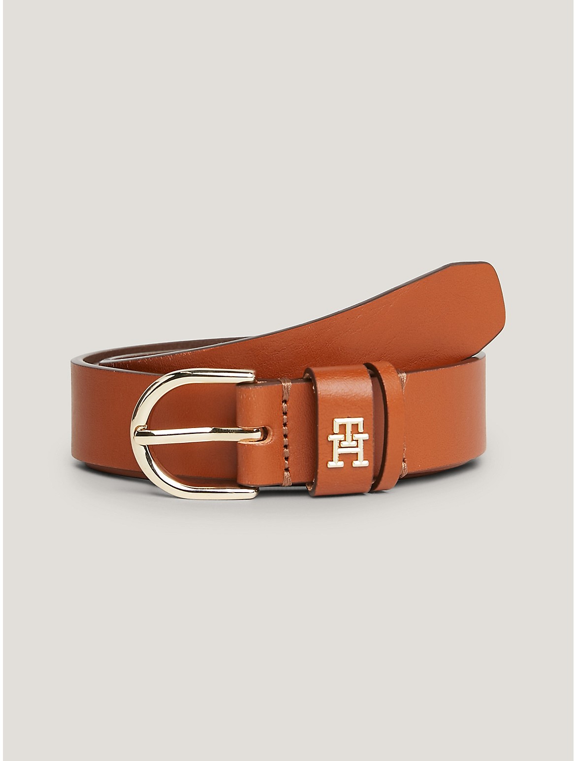 Tommy Hilfiger Th Logo Leather Belt In Tan