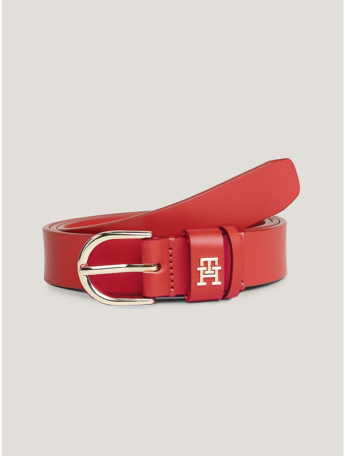 Tommy Hilfiger Th Logo Leather Belt In Fierce Red