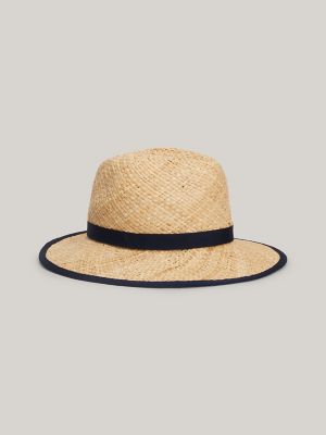 Vintage Women\'s Tommy Hilfiger Straw Fedora Hat Summer Beach Vacation Resort TH Band Straw Fedora | Tommy Hilfiger main image 3