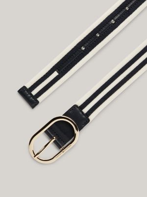 Elastic Stripe Oval Buckle Belt, Space Blue / Ecru